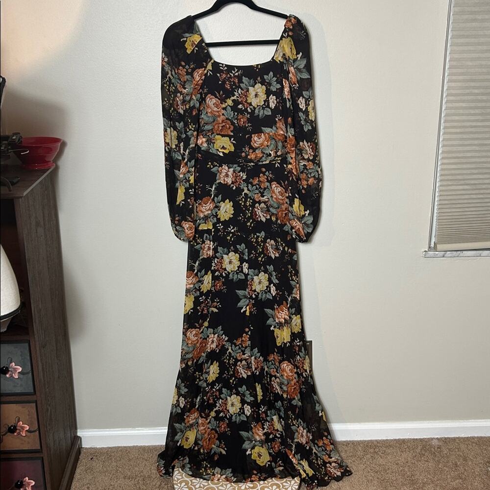 Veronica Beard Avani brown floral silk bias cut maxi dress with slit EUC - Picture 11 of 16
